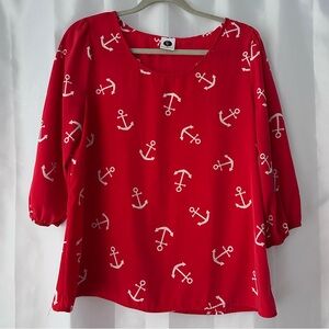 Women’s Red & White Anchor Nautical Print Blouse